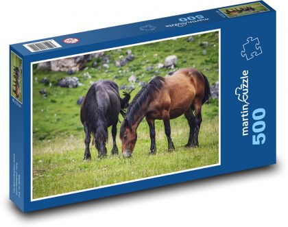 Horses in the pasture - meadow, nature - Puzzle of 500 pieces, size 46x30 cm 