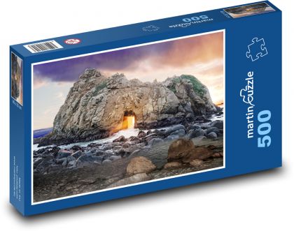 Svetlo v skale - more, západ slnka - Puzzle 500 dielikov, rozmer 46x30 cm 