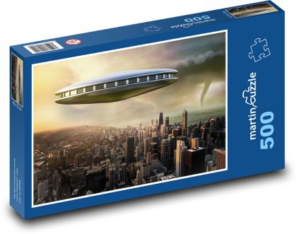 UFO over the city - tornado, sci-fi - Puzzle of 500 pieces, size 46x30 cm 