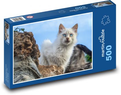 Bílá kočka - oči, domácí mazlíček - puzzle 500 dílků