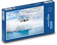 Tučňáci na ledovci - sníh, zimní ptáci Puzzle 500 - 46x30 cm