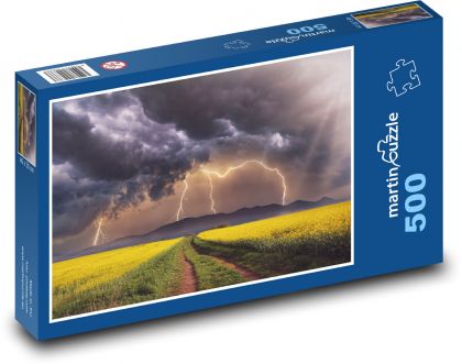 Sturm über dem Feld - Wolken, Straße - Puzzle - 500 Teile