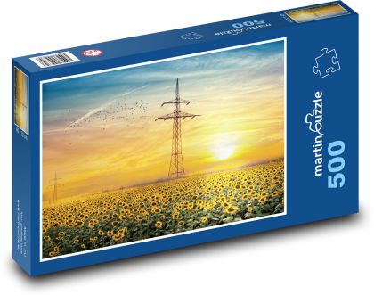 Pole slunečnic - krajina, mraky - Puzzle 500 dílků, rozměr 46x30 cm