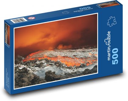 Erupce sopky - magma, kouř - Puzzle 500 dílků, rozměr 46x30 cm
