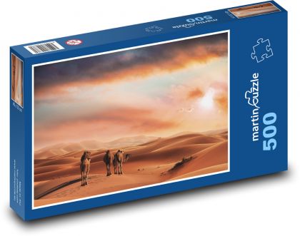 Písečné duny - velbloudi, poušť  - Puzzle 500 dílků, rozměr 46x30 cm