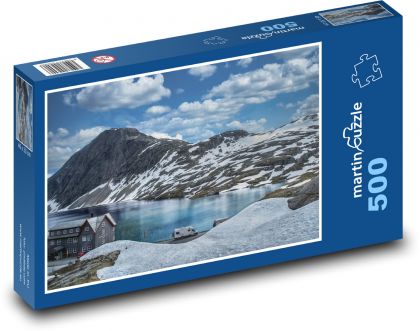House by the lake - snow, winter - Puzzle of 500 pieces, size 46x30 cm 