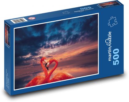Flamingos by the lake - sunset, bird - Puzzle of 500 pieces, size 46x30 cm 