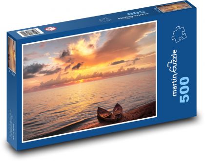 Sunset, lake, boats - Puzzle of 500 pieces, size 46x30 cm 