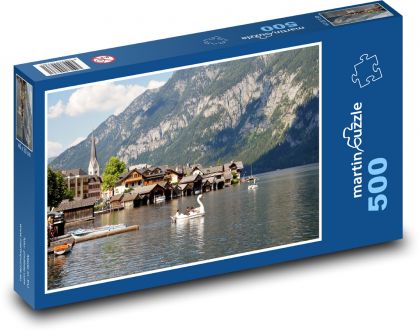 Rakousko - Hallstatt, jezero - Puzzle 500 dílků, rozměr 46x30 cm