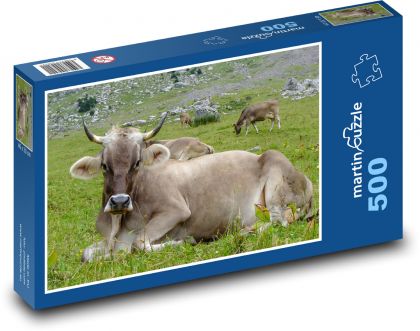 Krava - dobytok, hory - Puzzle 500 dielikov, rozmer 46x30 cm 