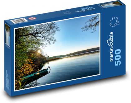 Jezero s loďkou - příroda, stromy - puzzle 500 dílků