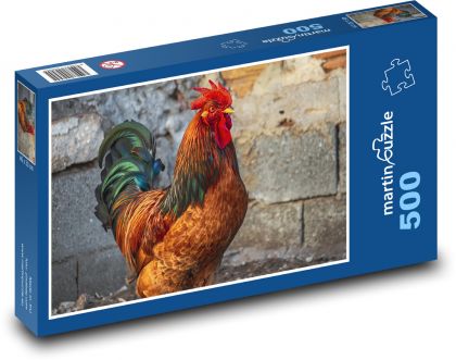 Kohout - barevné peří, pták - Puzzle 500 dílků, rozměr 46x30 cm