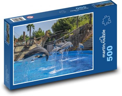 Delfíny - skok, voda - Puzzle 500 dielikov, rozmer 46x30 cm 