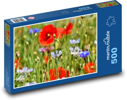 Chrpy - vlčí mák, louka s květinami - Puzzle 500 dílků, rozměr 46x30 cm