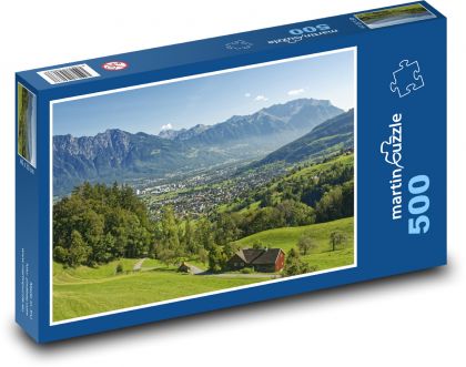 Švýcarsko - Alpy, město, příroda - Puzzle 500 dílků, rozměr 46x30 cm