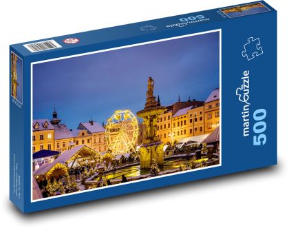 Vánoční trh - České Budějovice, večerní osvětlení - Puzzle 500 dílků, rozměr 46x30 cm