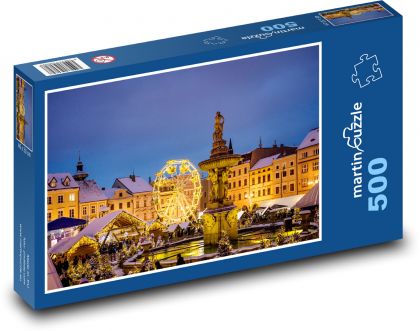 Weihnachtsmarkt - České Budějovice, Abendbeleuchtung - Puzzle - 500 Teile