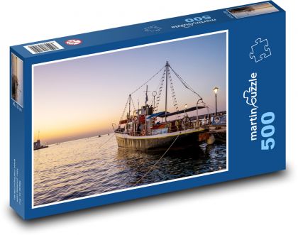 Schiff im Hafen - Sonnenuntergang, Meer - Puzzle - 500 Teile