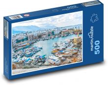 Schronienie ze statkami - Cypr, miasto Puzzle 500 elementów - 46x30 cm
