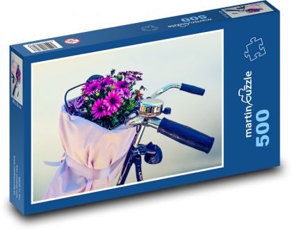 Jízdní kolo - košík květin, retro  - Puzzle 500 dílků, rozměr 46x30 cm