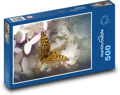 Motýl - květiny, opylit - Puzzle 500 dílků, rozměr 46x30 cm