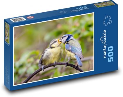 Krmení mláďat - modřinka, pták - Puzzle 500 dílků, rozměr 46x30 cm