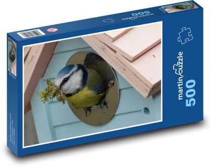 Sýkorka modrinka - búdka, vták - Puzzle 500 dielikov, rozmer 46x30 cm 