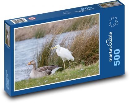 Volavka biela - brodivý vták, jazero - Puzzle 500 dielikov, rozmer 46x30 cm 