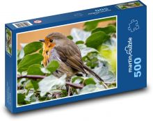 Červenka - pták na větvi, posezení Puzzle 500 dílků - 46 x 30 cm
