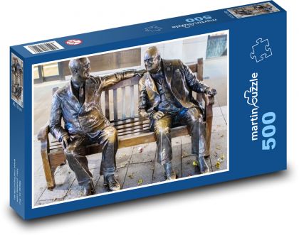 Churchill a Roosevelt - sochy, lavička  - Puzzle 500 dílků, rozměr 46x30 cm