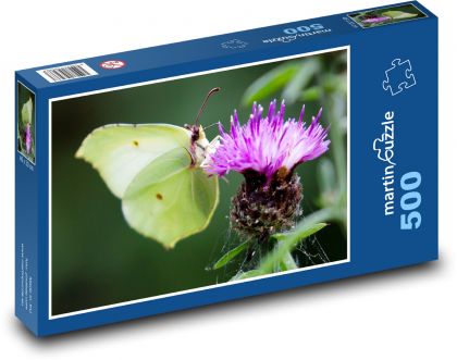 Zielony motyl - kwiat, ogród - Puzzle 500 elementów, rozmiar 46x30 cm