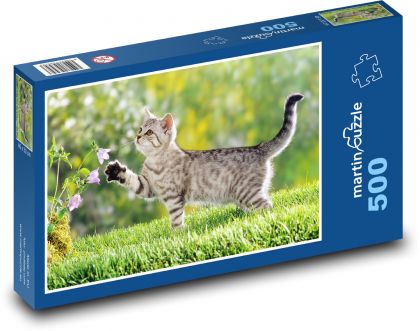 Cat in the garden - pet, flowers - Puzzle of 500 pieces, size 46x30 cm 