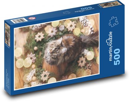 Kot - zwierzak, Boże Narodzenie - Puzzle 500 elementów, rozmiar 46x30 cm