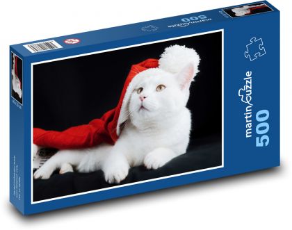 Roztomilá kočka - vánoční čepice, mazlíček - Puzzle 500 dílků, rozměr 46x30 cm