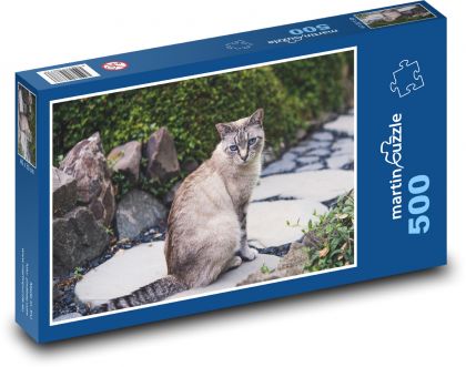 Siamese cat - garden, outside - Puzzle of 500 pieces, size 46x30 cm 