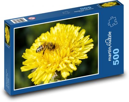 Včela na květině - pampeliška, žlutý květ - Puzzle 500 dílků, rozměr 46x30 cm