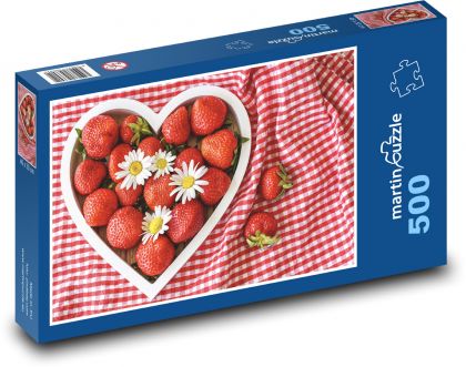 Srdce - jahody, dekorace - Puzzle 500 dílků, rozměr 46x30 cm