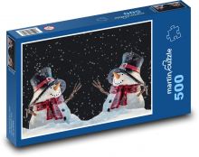Snowmen in winter - night, snow Puzzle of 500 pieces - 46 x 30 cm