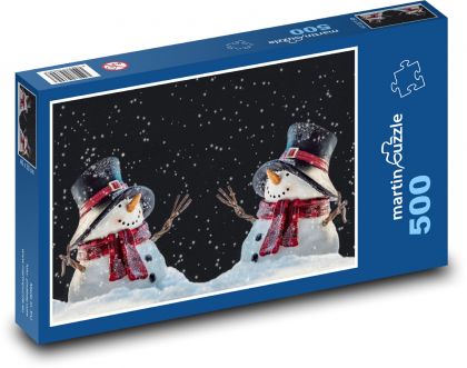 Snowmen in winter - night, snow - Puzzle of 500 pieces, size 46x30 cm 