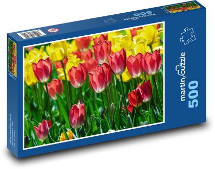 Pole tulipánov - žlté kvety, kvety - Puzzle 500 dielikov, rozmer 46x30 cm 