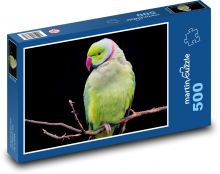 Andulka s růžovými kroužky - pták, peří Puzzle 500 dílků - 46 x 30 cm