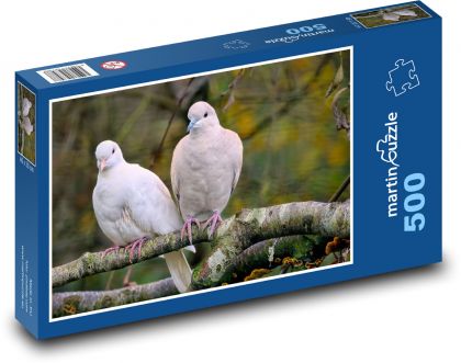 Taube auf einem Ast - weiße Vögel, Federn - Puzzle - 500 Teile