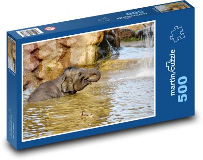 Slůně ve vodě - mládě, slon - Puzzle 500 dílků, rozměr 46x30 cm