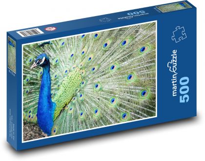 Páv - vták, farebné perie - Puzzle 500 dielikov, rozmer 46x30 cm 