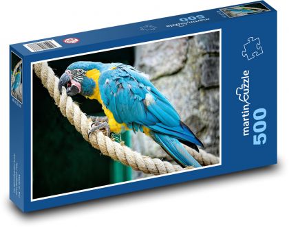 Papoušek na laně - pták, ara - Puzzle 500 dílků, rozměr 46x30 cm