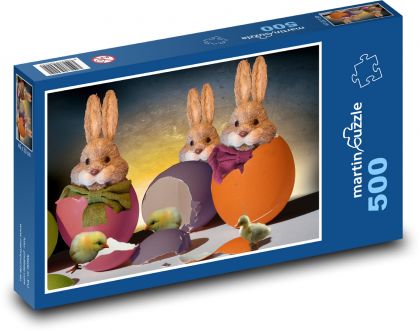 Velikonoční zajíček - velikonoční vejce, dekorace - Puzzle 500 dílků, rozměr 46x30 cm