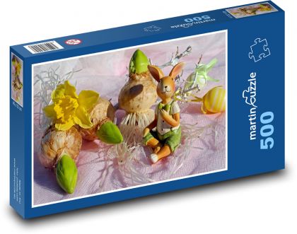 Veľkonočný zajačik - narcis, králik - Puzzle 500 dielikov, rozmer 46x30 cm 