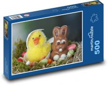 Velikonoční hnízdo - kuře, zajíc Puzzle 500 dílků - 46 x 30 cm