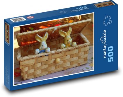 Zajíčci - dekorace, košík - Puzzle 500 dílků, rozměr 46x30 cm