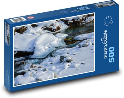 Zamrzlá řeka - voda, sníh - Puzzle 500 dílků, rozměr 46x30 cm